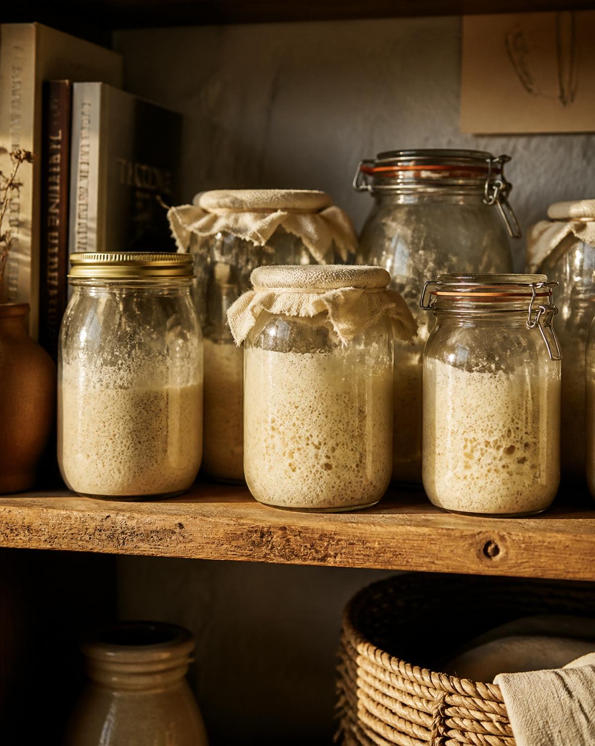 Tarros de fermentación con masa madre